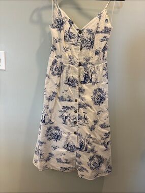 Oasis White Midi Dress with Blue Toile Print